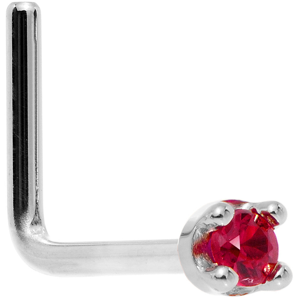 Solid 18KT White Gold 1.5mm Diamond Cut Genuine Ruby Nose Ring