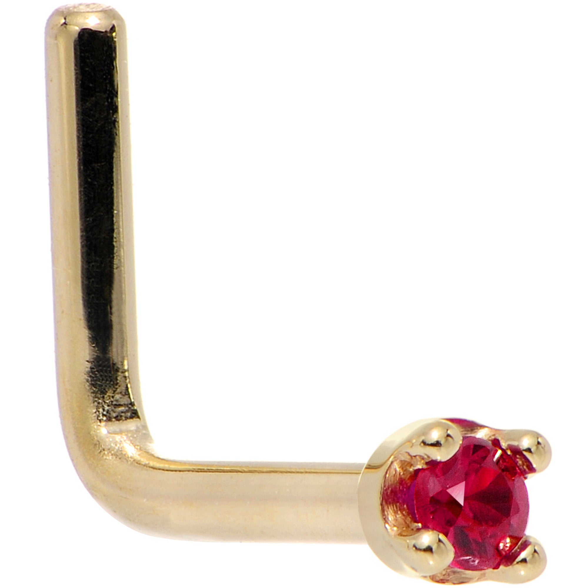 Genuine Ruby Nose Ring in Solid 18KT Yellow Gold 20 Gauge