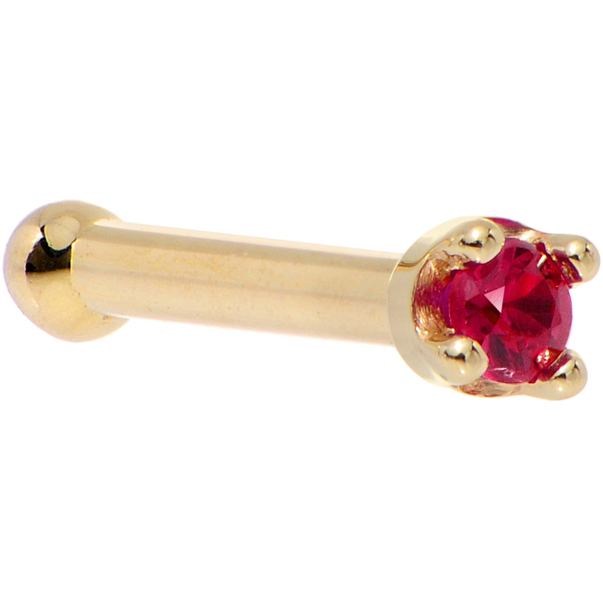 Diamond Cut Genuine Ruby Nose Screw in 18KT Yellow Gold
