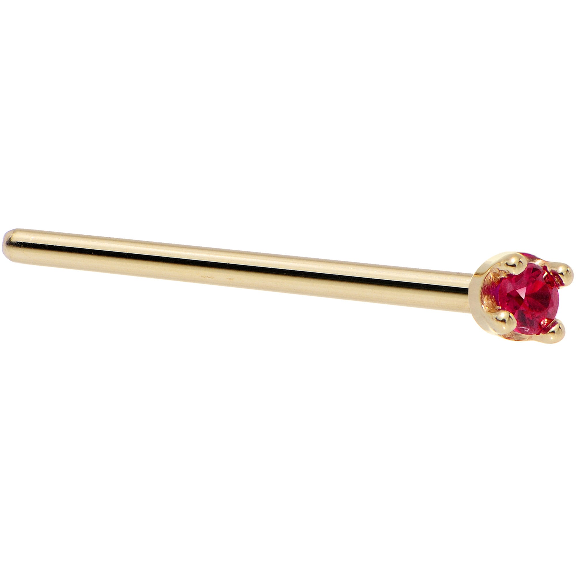 Solid Yellow Gold Ruby Nose Ring L-Shape 18 Gauge