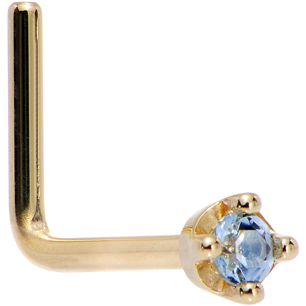 Solid 18K Yellow Gold 1.5mm Genuine Topaz Nose Ring