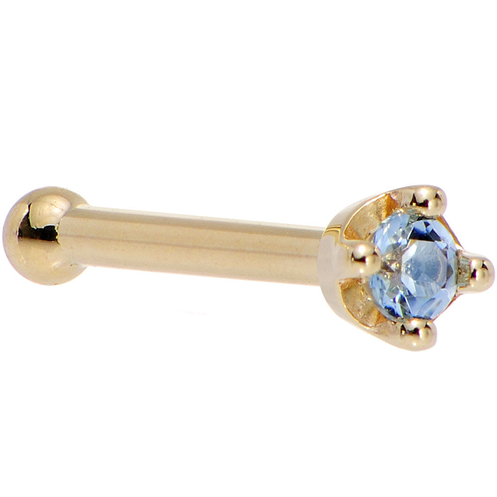 Solid 18K Yellow Gold 1.5mm Genuine Topaz Nose Ring