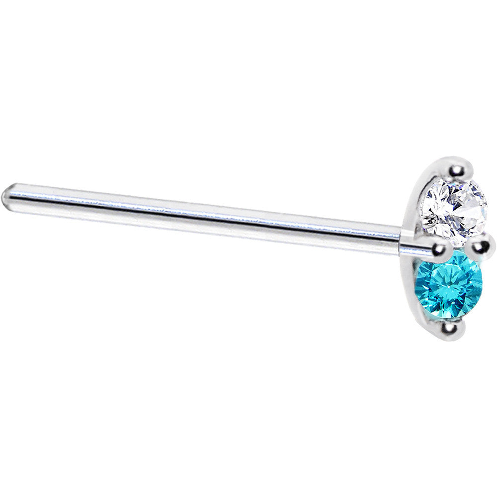 14kt White Gold Mint Green 1.5mm CZ Nose Ring Nose Screw