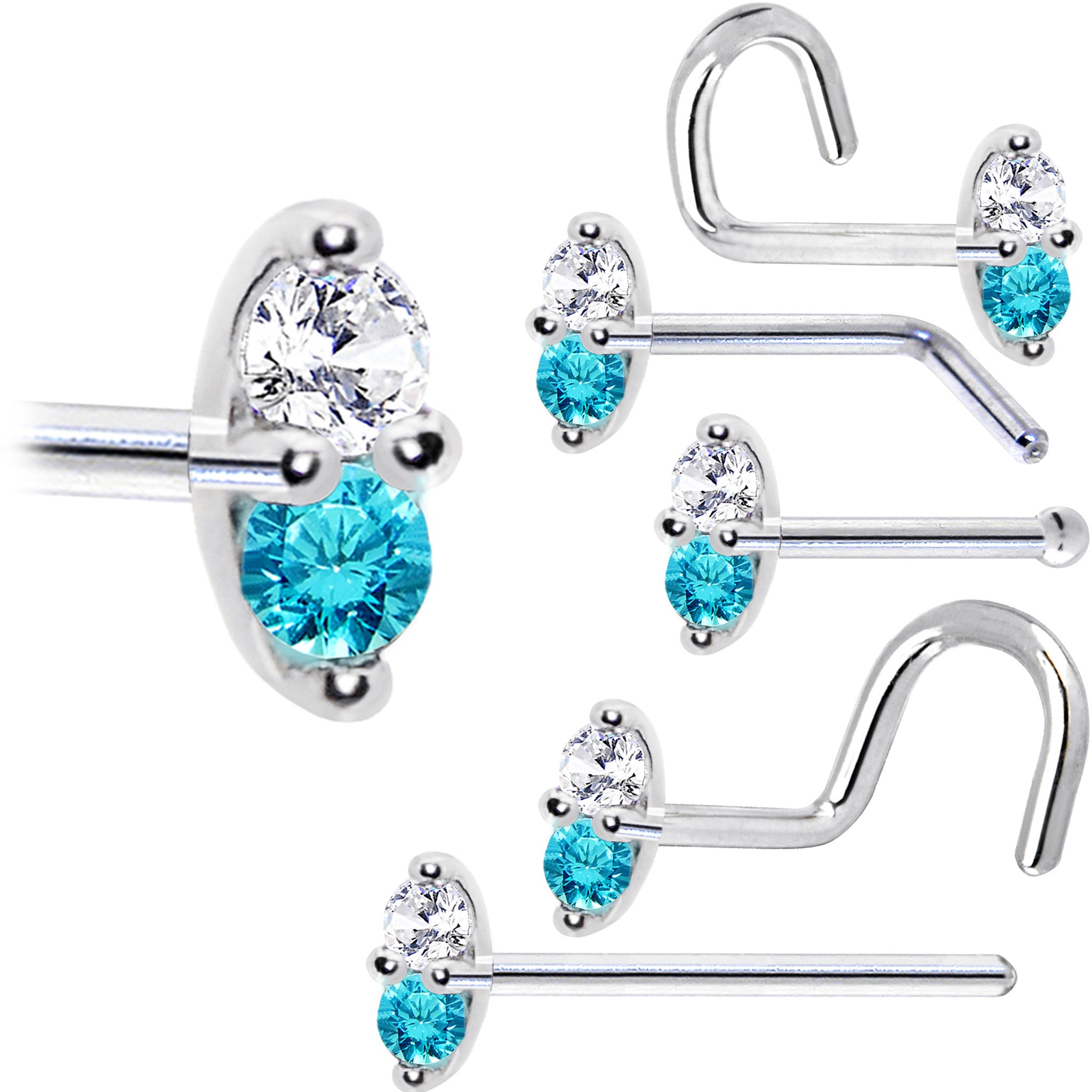 14kt White Gold Mint Green Marquise Nose Ring 18 Gauge Nose Screw