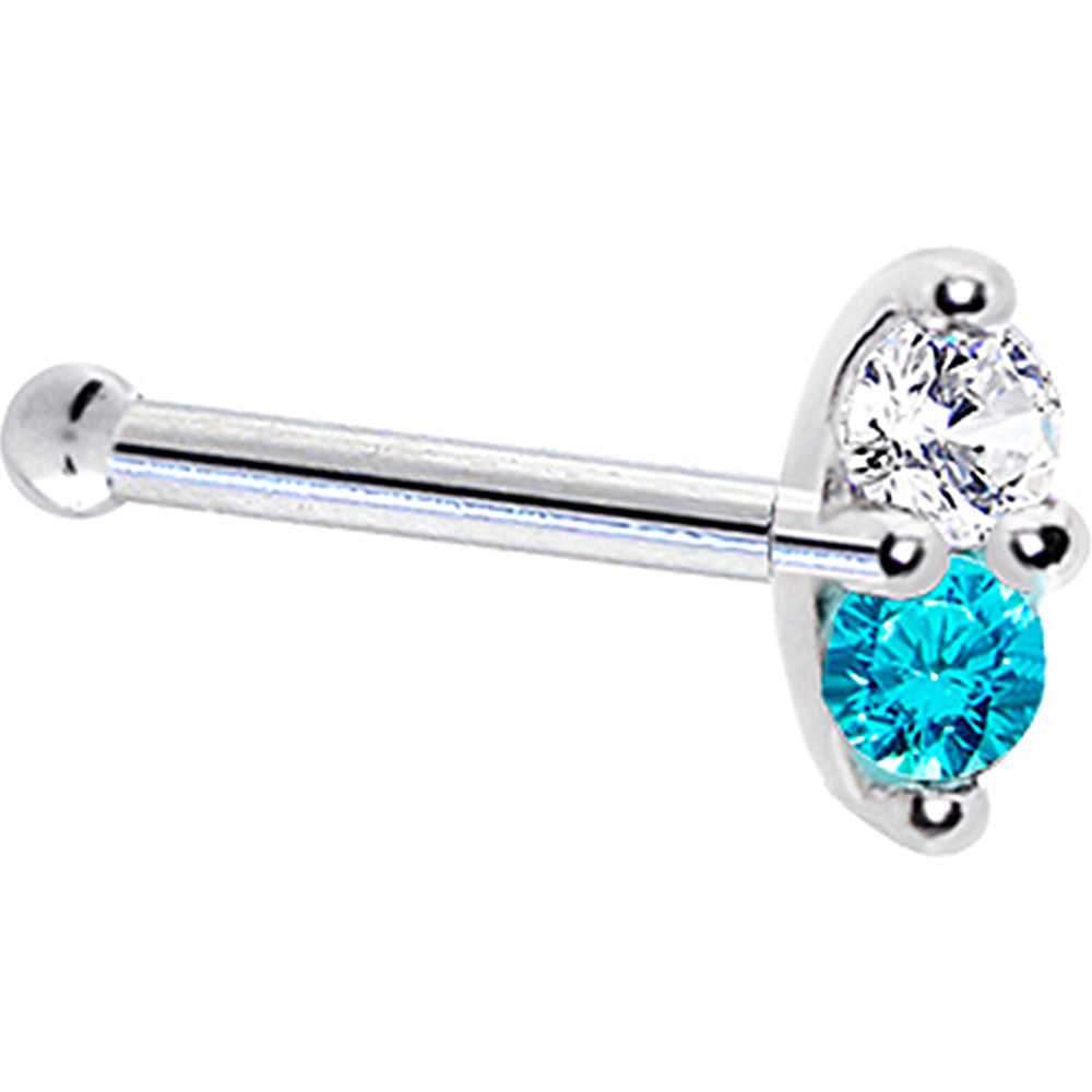 Mint Green CZ Marquise Nose Ring in 14kt White Gold 20 Gauge