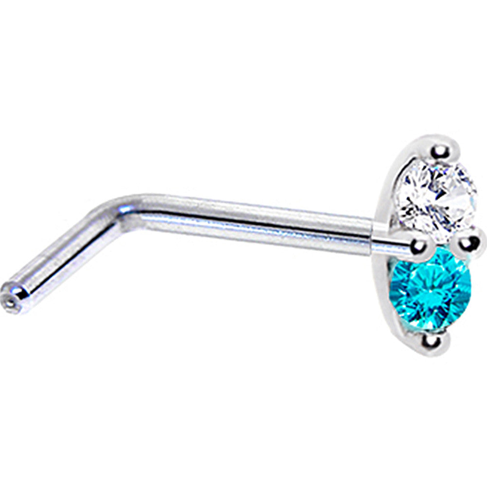 14kt White Gold Fishtail Nose Ring with Mint Green CZ Marquise