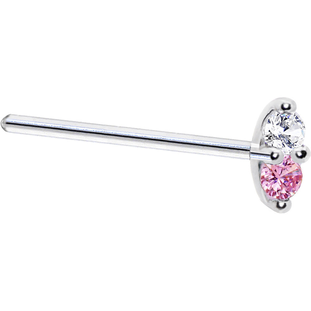 14kt White Gold Pink CZ Marquise Nose Ring 20 Gauge