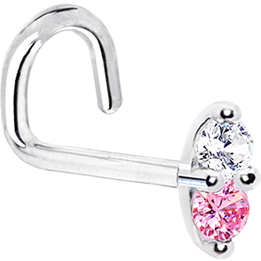 14kt White Gold Pink CZ Marquise Nose Screw