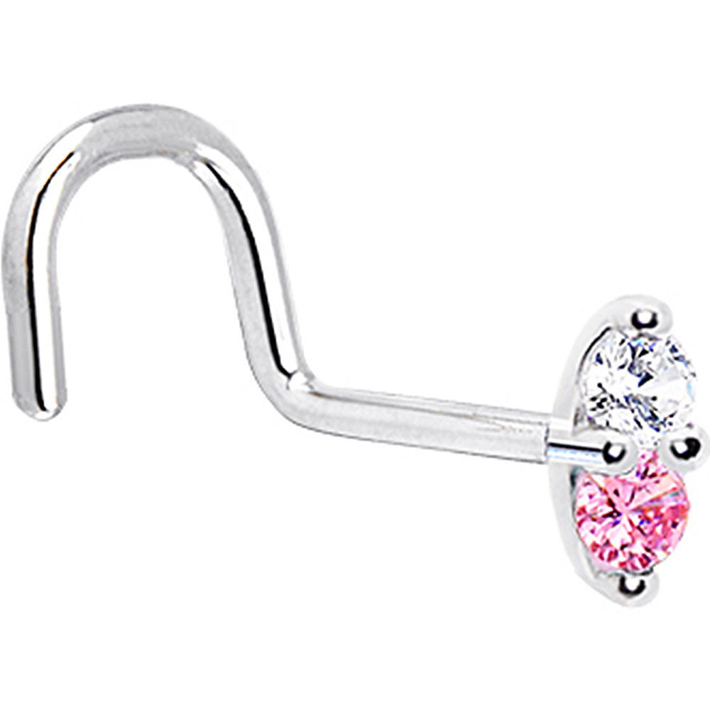 14kt White Gold Pink CZ Marquise Nose Bone