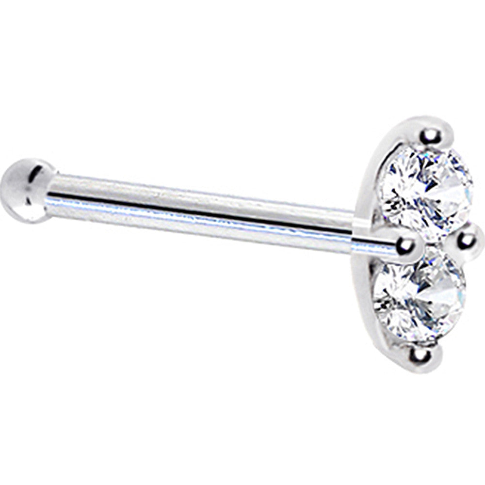 14kt White Gold Marquise Nose Ring with 1.5mm CZ for Nose Piercing