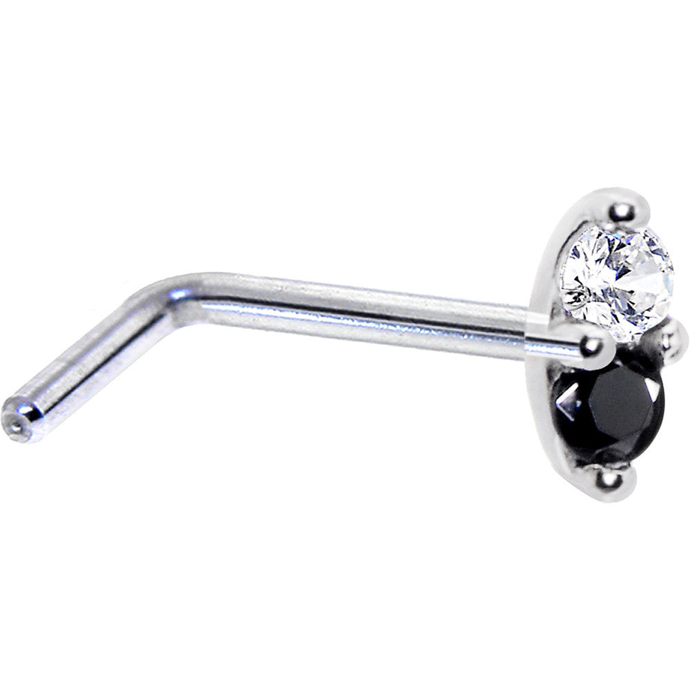 14kt White Gold Marquise Nose Ring with Black CZ 1.5mm