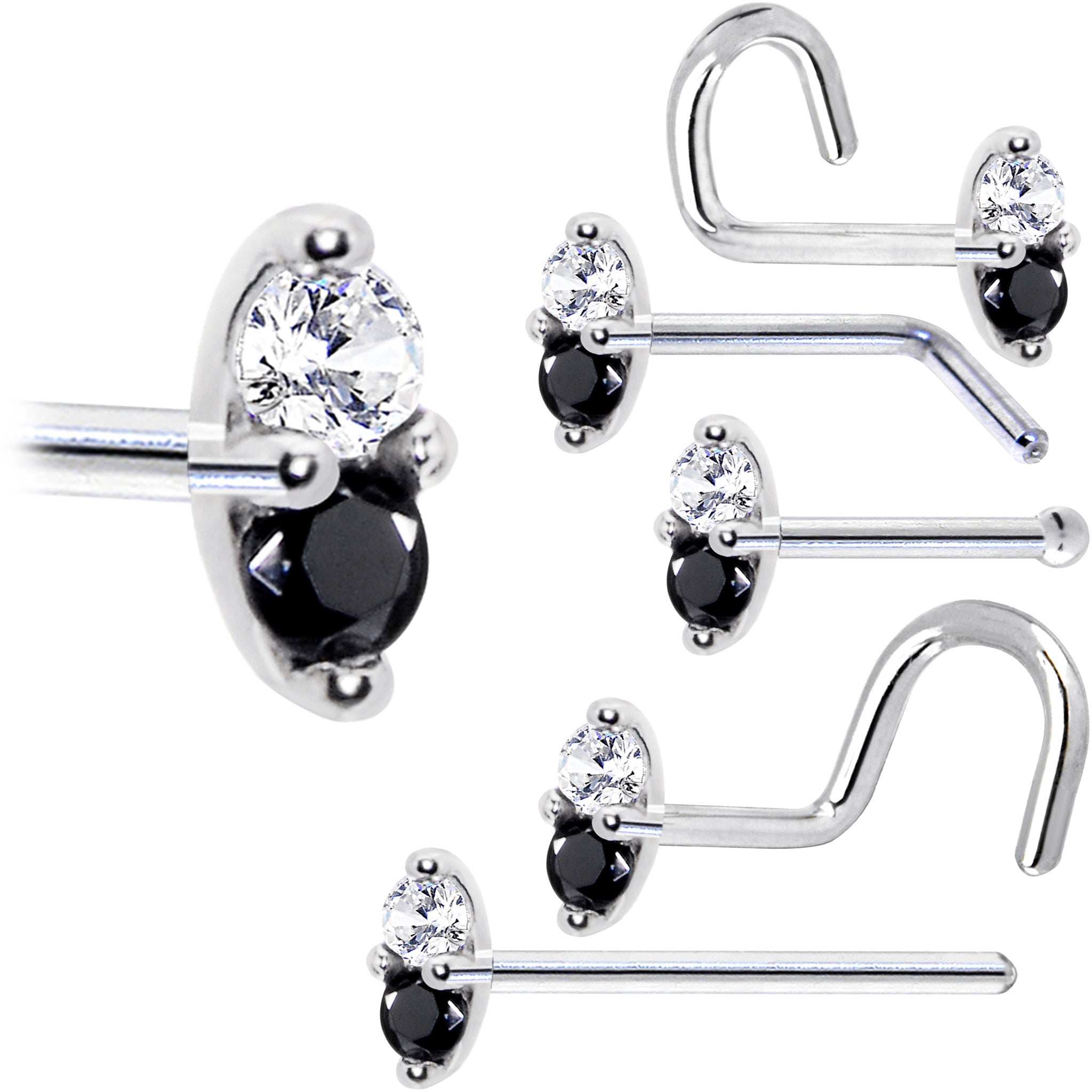 Black Marquise CZ Nose Ring 14kt White Gold 1.5mm