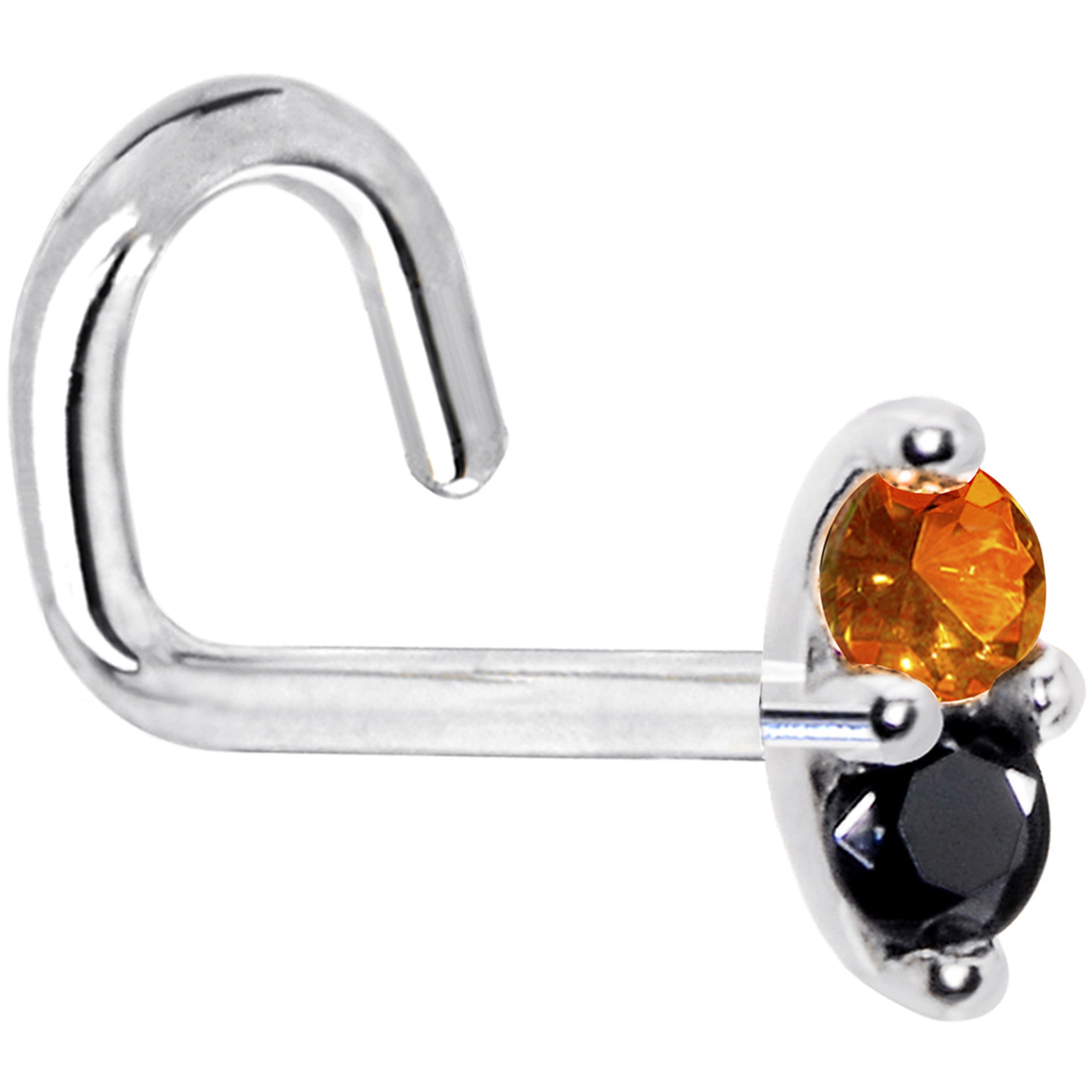 Black Orange 14kt White Gold Nose Ring Marquise Design 1.5mm CZ