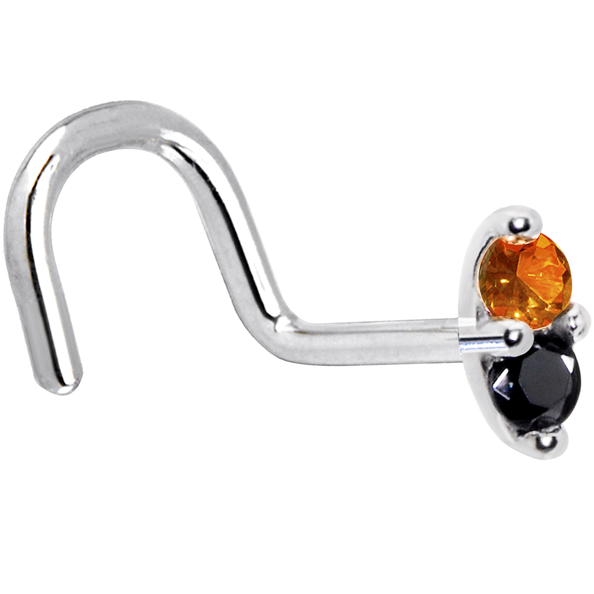 14kt White Gold Nose Screw Marquise Nose Ring Black Orange CZ