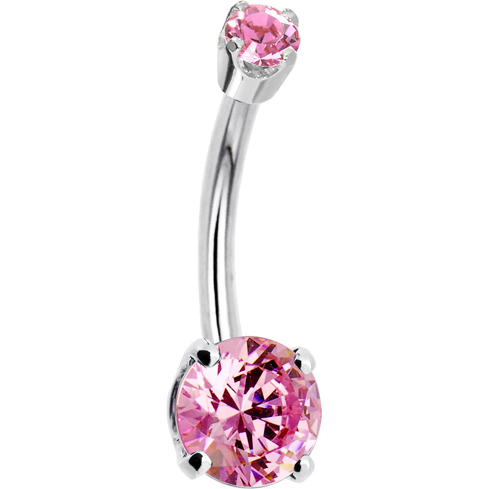 14kt White Gold Pink Cubic Zirconia Round Belly Ring