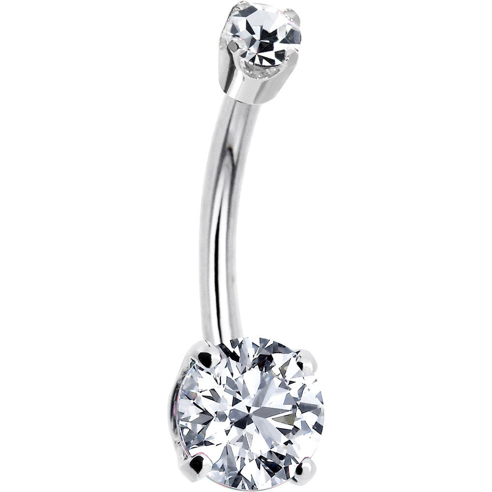 14k White Gold Clear Cubic Zirconia Round Belly Ring