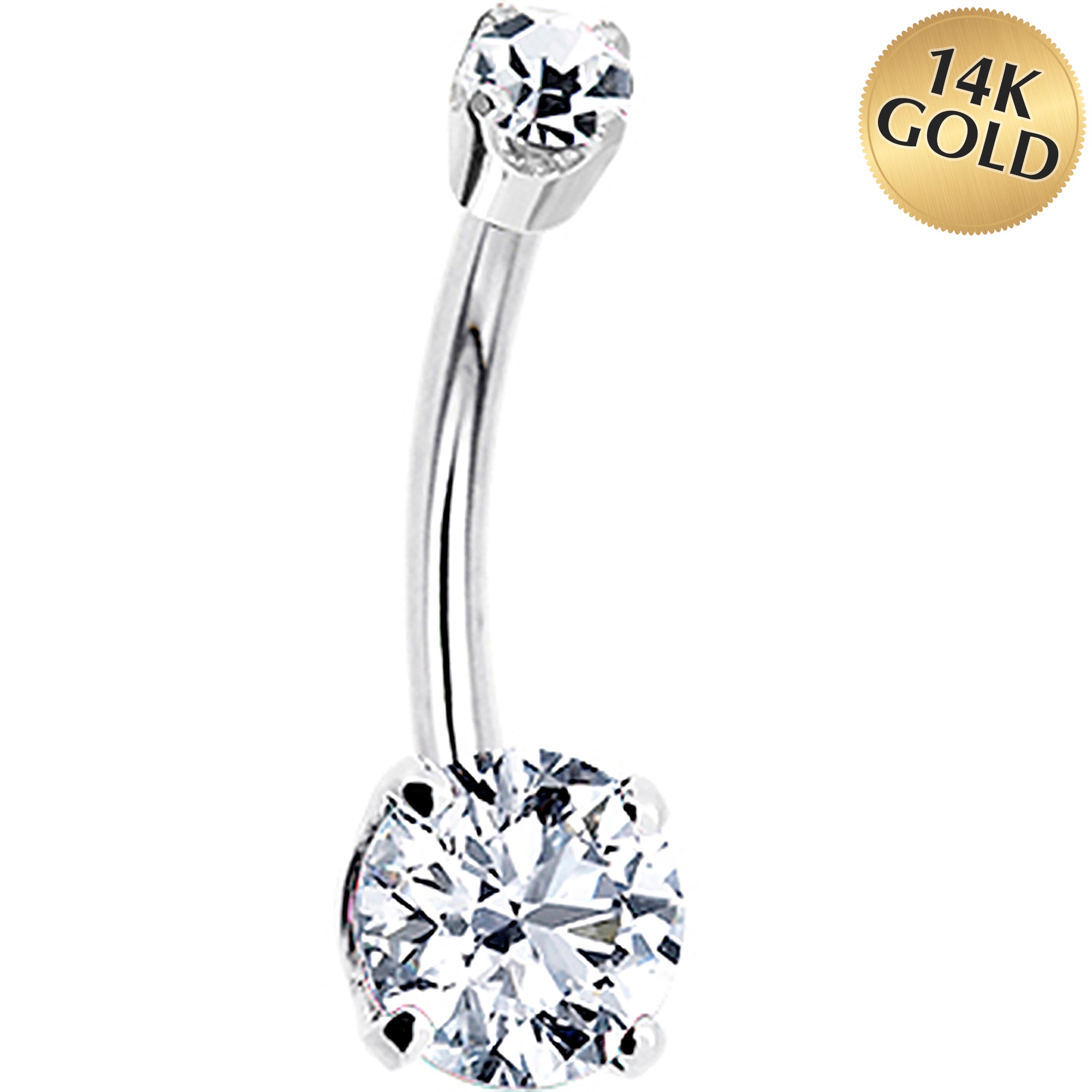 14kt White Gold Clear Cubic Zirconia Round Belly Ring