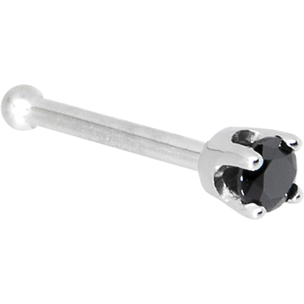 14KT White Gold 2mm Black Cubic Zirconia Nose Screw