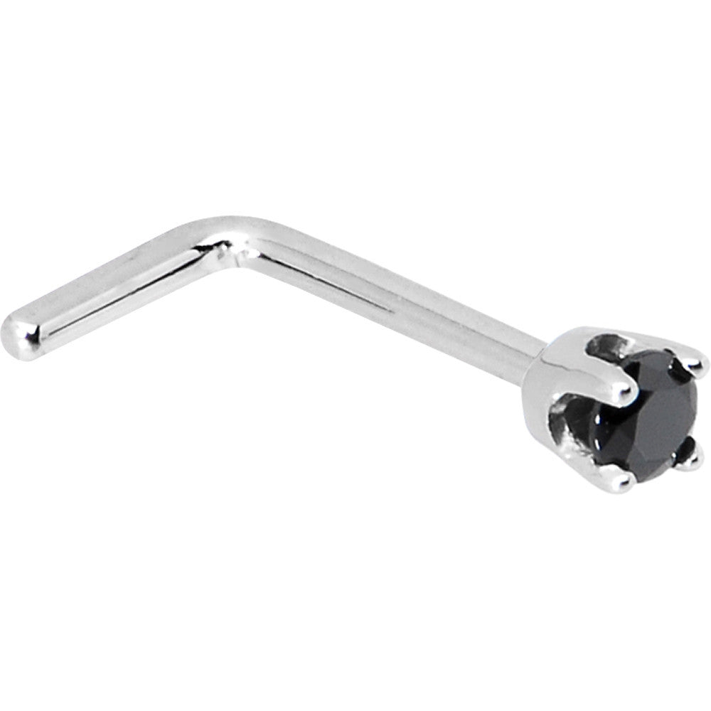 14KT White Gold 2mm Black CZ Nose Bone