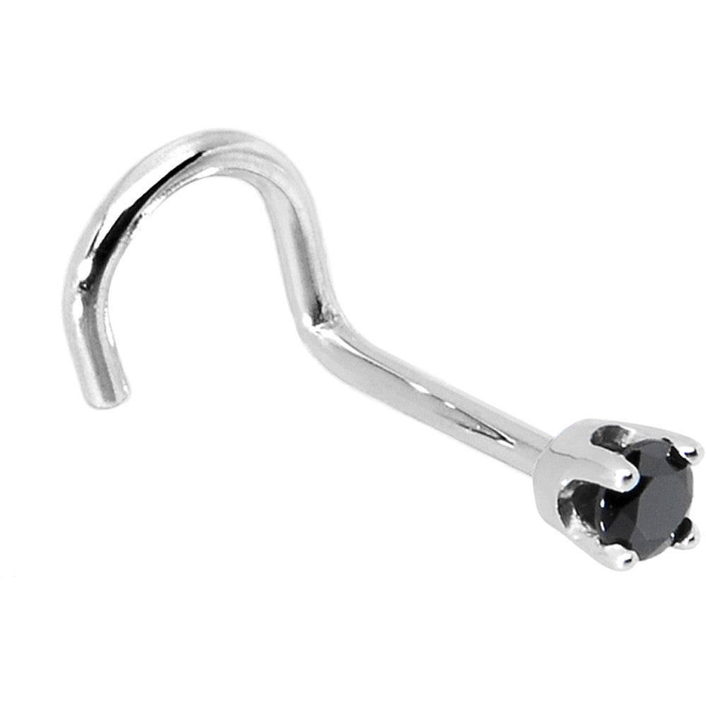 14KT White Gold L-Shape Nose Ring with 2mm Black Cubic Zirconia
