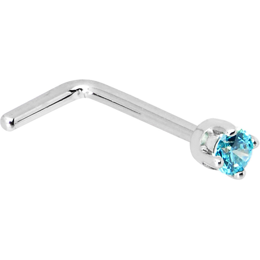 14KT White Gold Nose Screw with Mint Green CZ 2mm