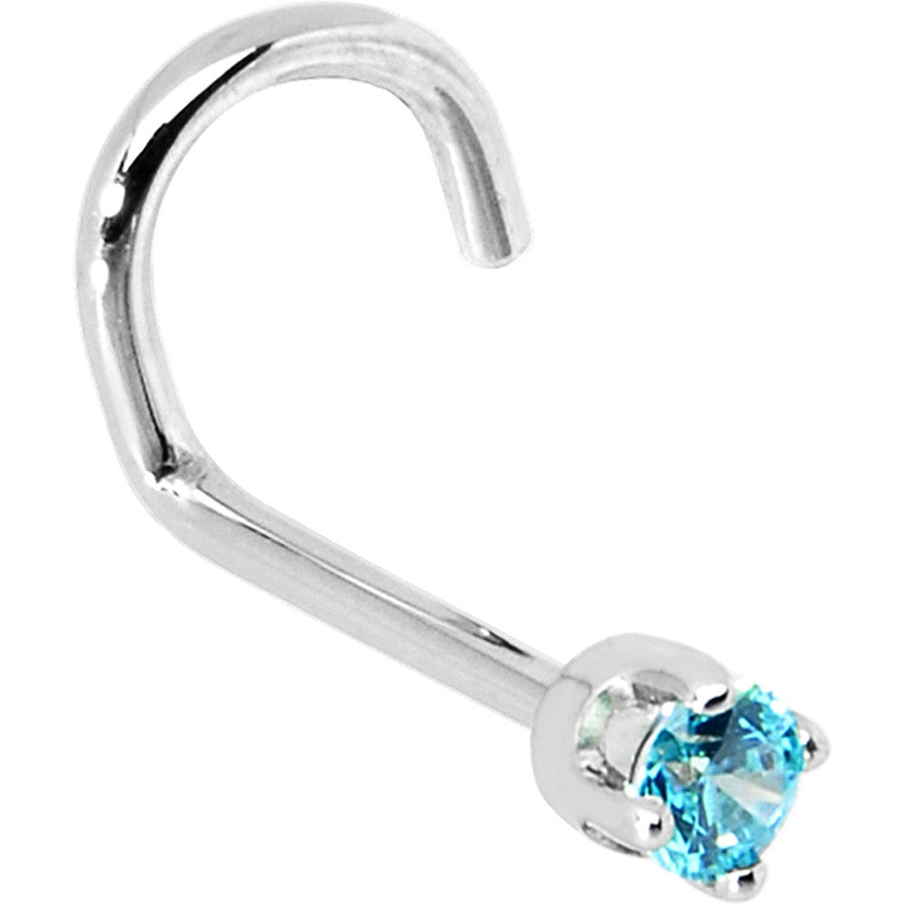 14KT White Gold 2mm Mint Green CZ Fishtail Nose Ring