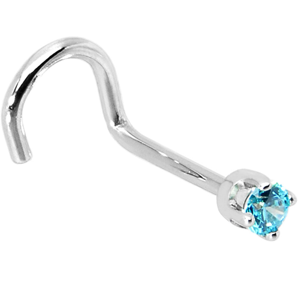 Mint Green Cubic Zirconia L-Shape Nose Ring in 14KT White Gold