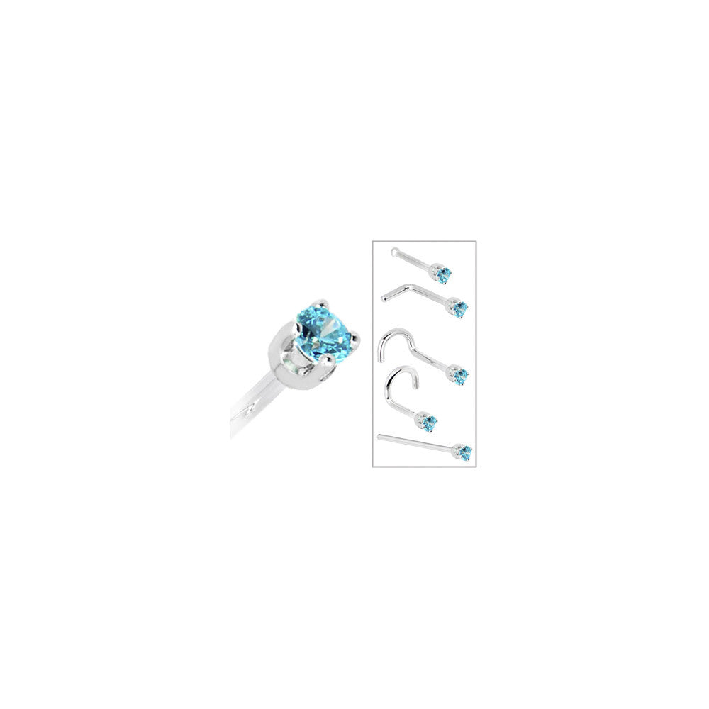 14KT White Gold 2mm Mint Green CZ Nose Ring in Nose Screw Style