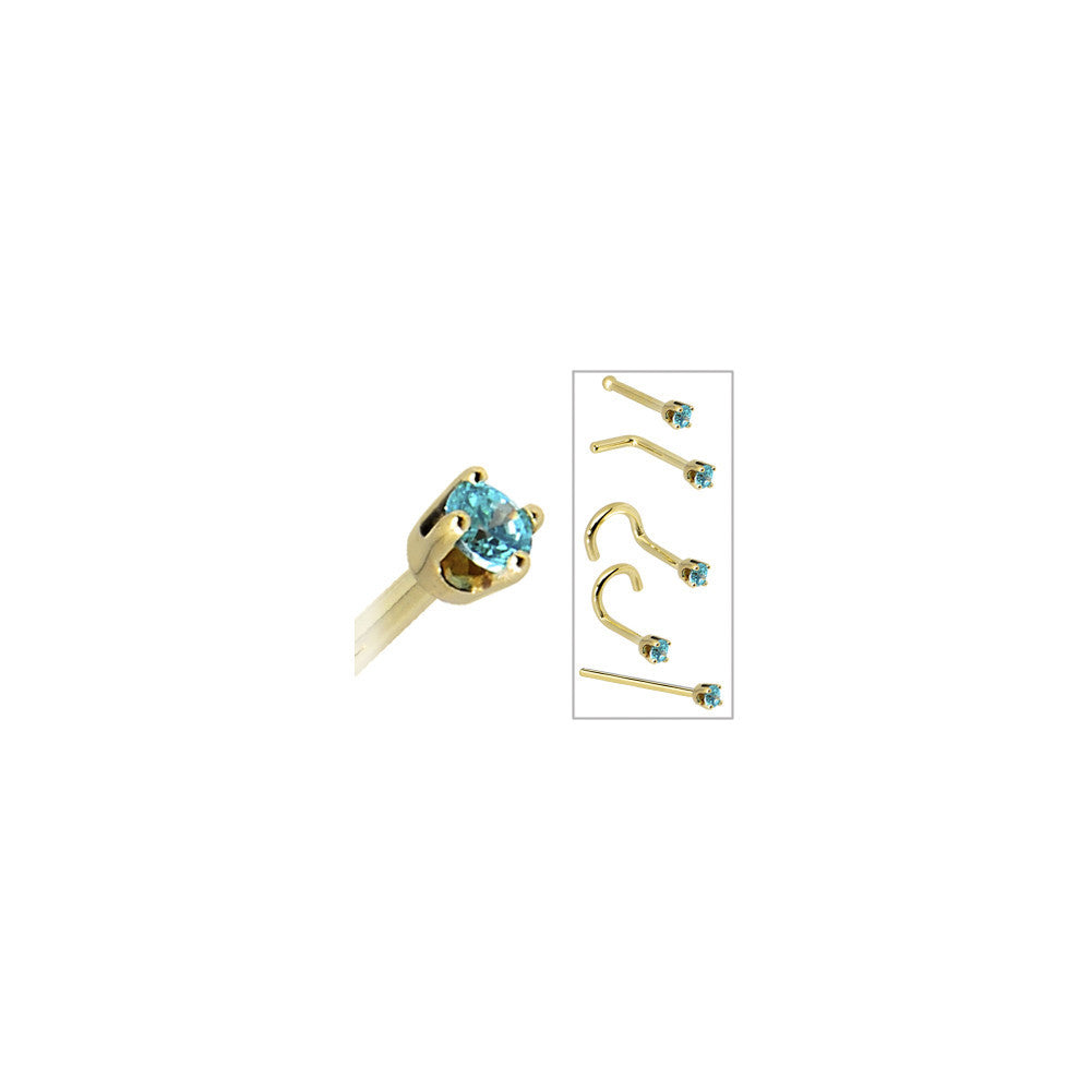 Delicate mint green cubic zirconia nose ring in 14KT gold