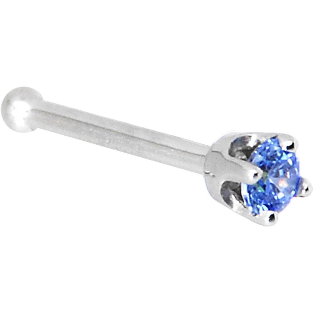 14KT White Gold Arctic Blue CZ Nose Ring 20 gauge nose screw style