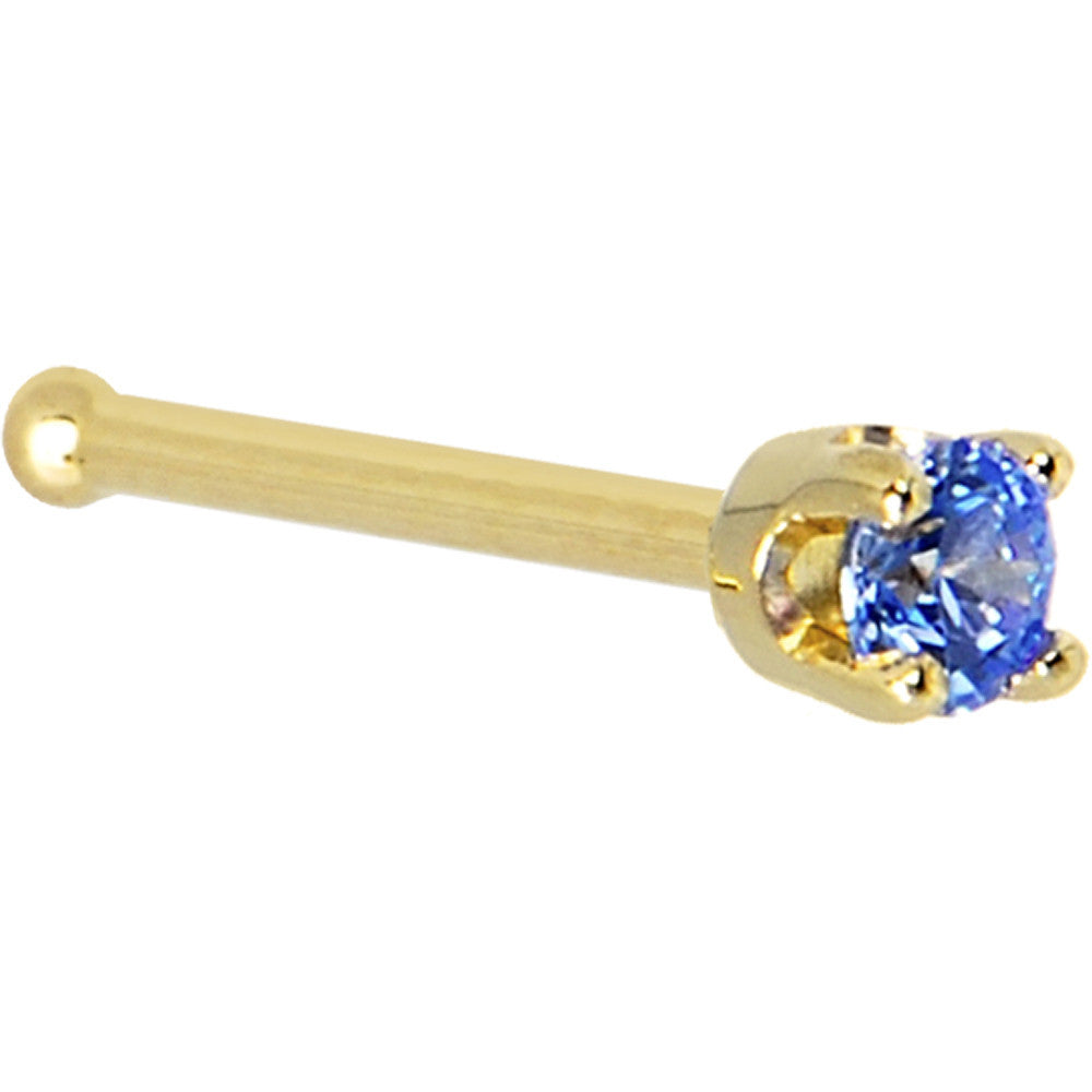 14KT Yellow Gold Arctic Blue Cubic Zirconia Nose Ring in 18 gauge and 20 gauge