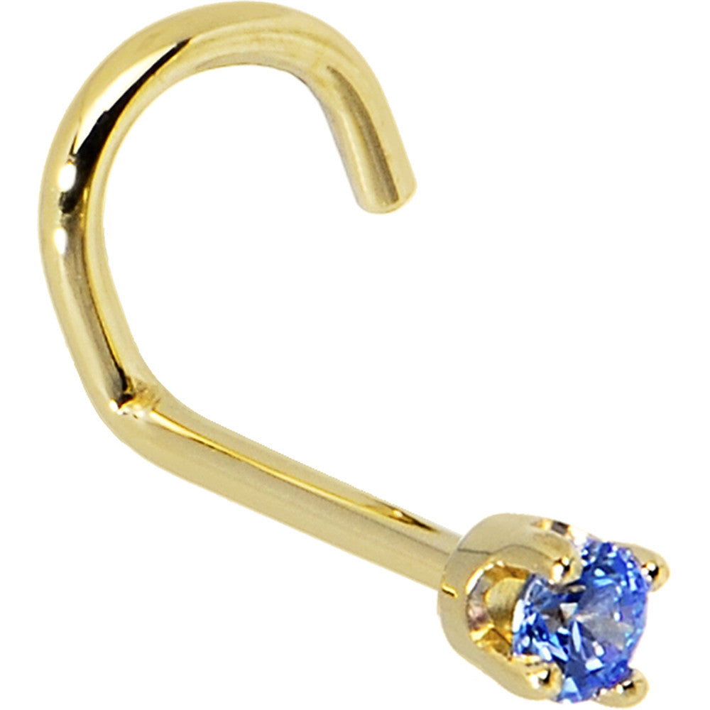 L-Shape 14KT Yellow Gold Nose Ring with Arctic Blue CZ