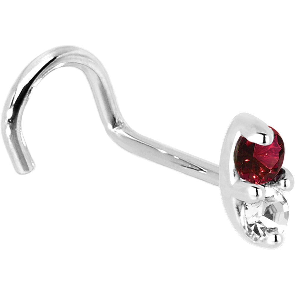 14kt White Gold Red 1.5mm CZ Marquise Nose Ring