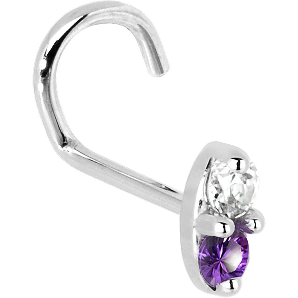 14kt White Gold Nose Screw with Amethyst CZ Marquise