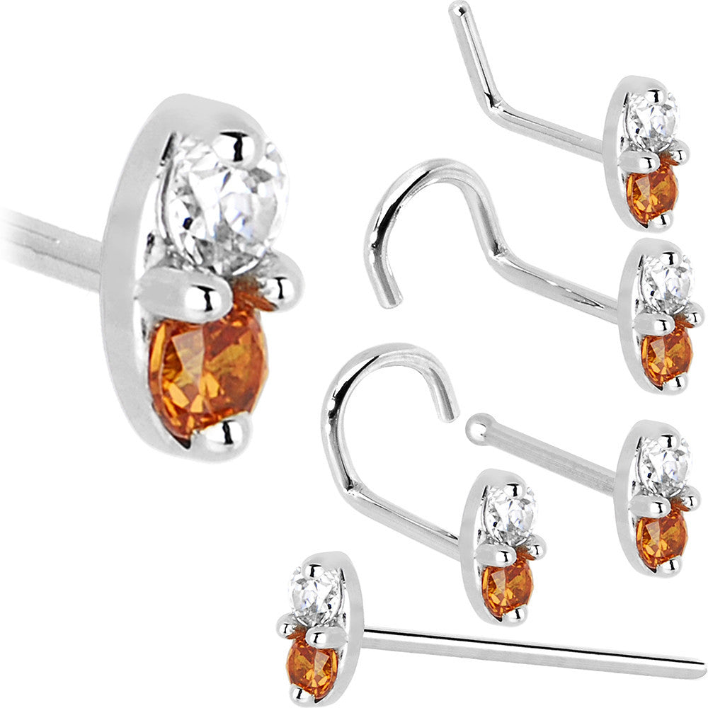 14k White Gold Orange 1.5mm CZ Marquise Nose Ring
