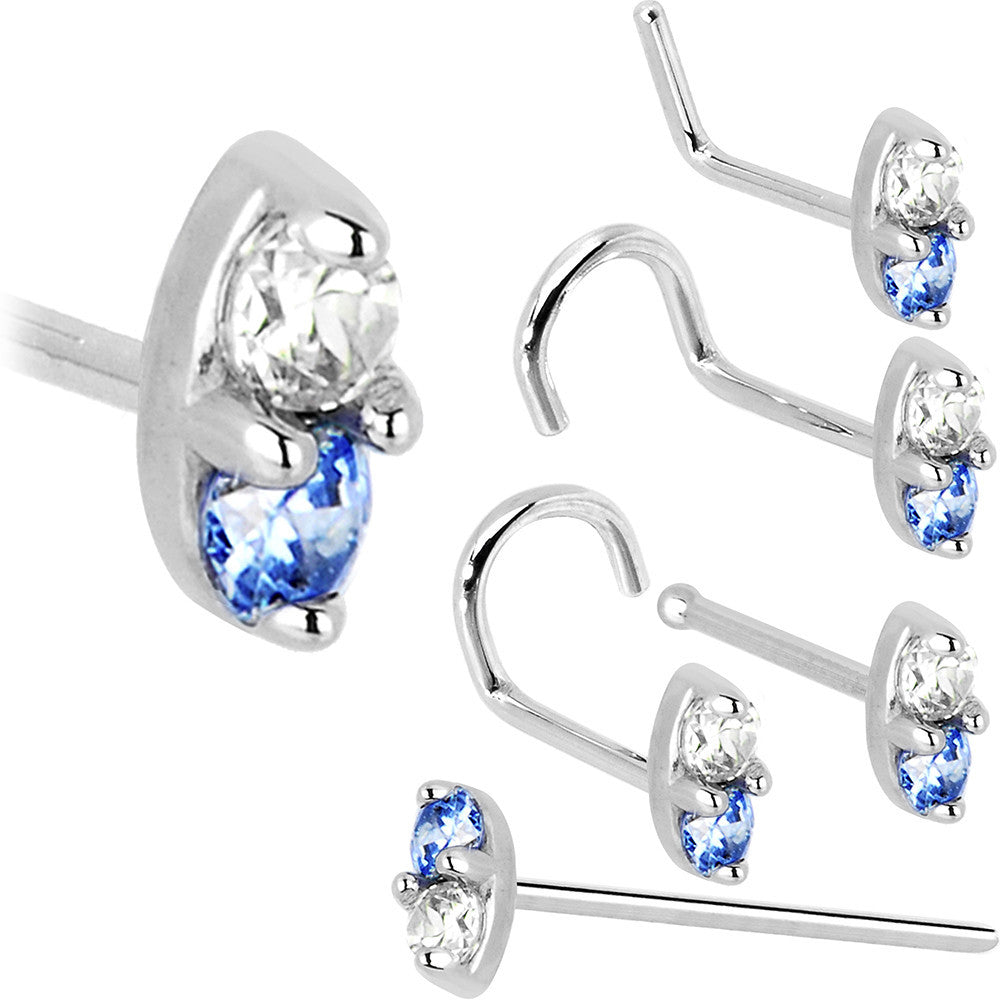 14kt White Gold Arctic Blue CZ Marquise Nose Ring 18 Gauge