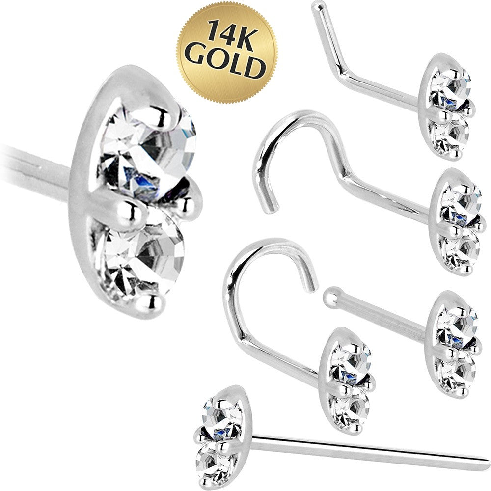 14kt White Gold Marquise Diamond Nose Ring 1.5mm