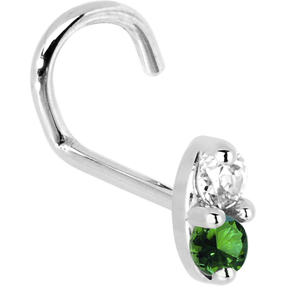 14kt White Gold Nose Bone Marquise Nose Ring with Emerald Diamond