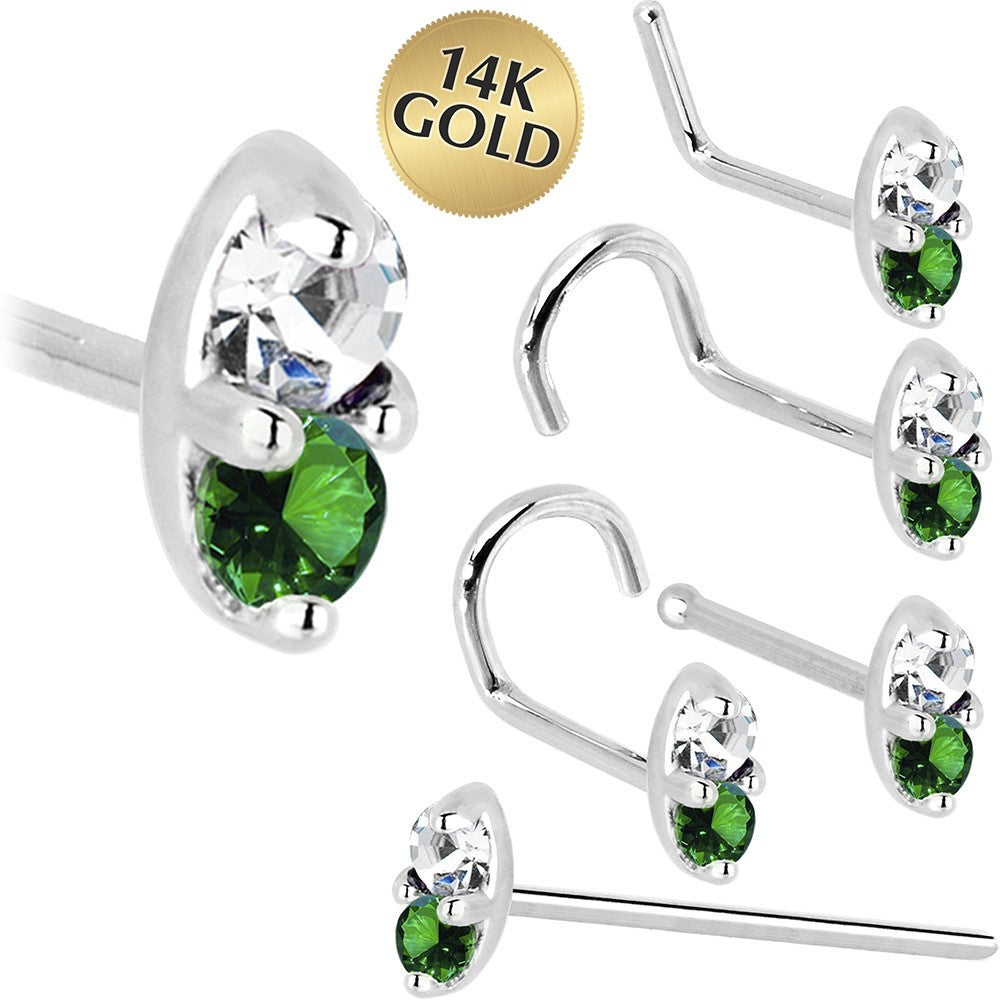 14kt White Gold Genuine Emerald Diamond Marquise Nose Ring