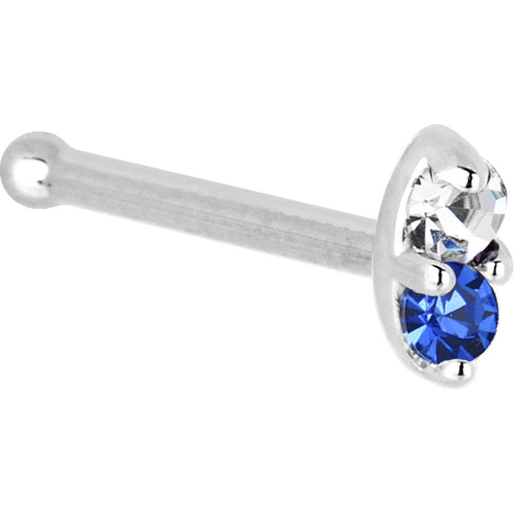 14kt White Gold Blue Sapphire Diamond Marquise Nose Ring 20 Gauge