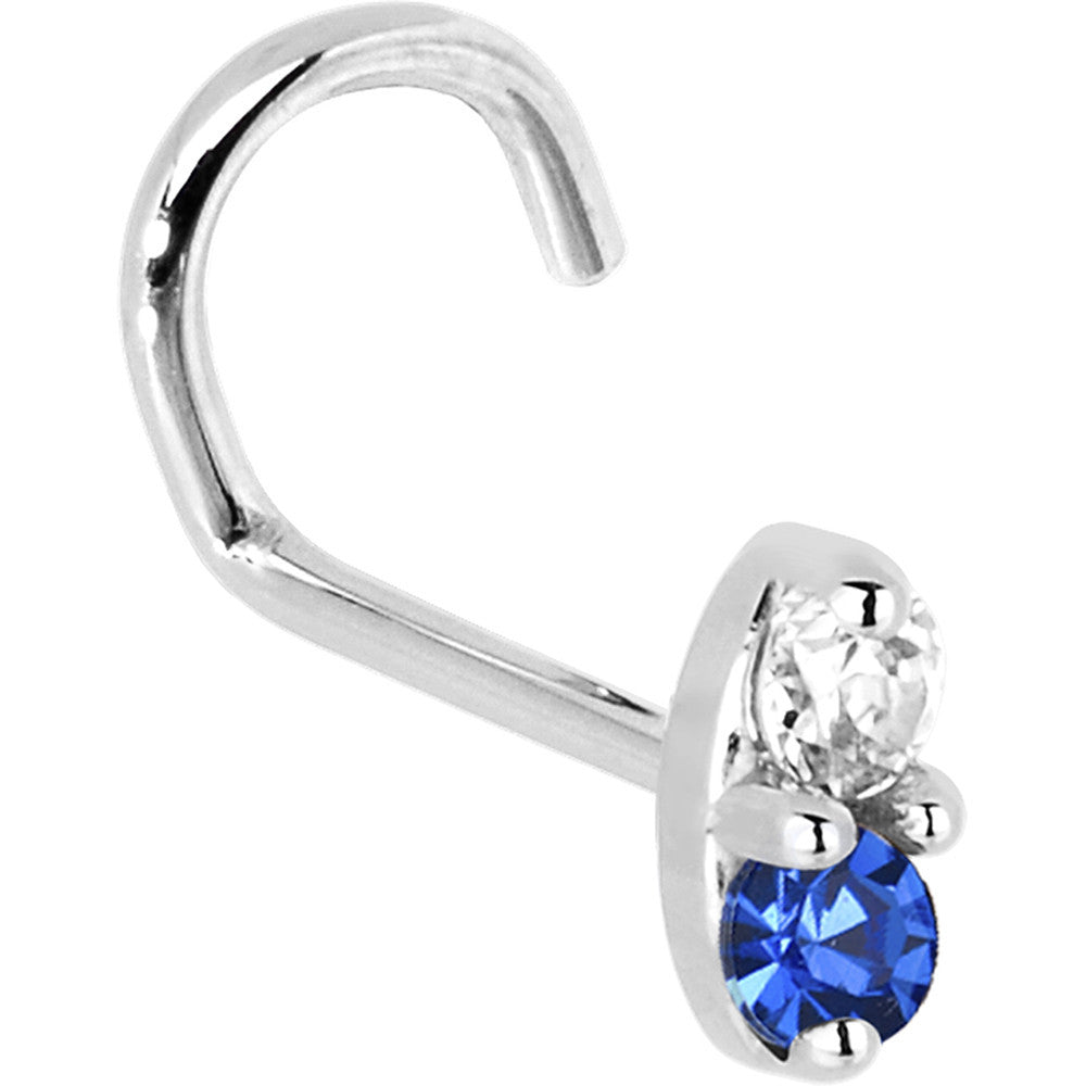 Blue Sapphire Diamond Marquise Nose Ring in 14kt White Gold 18 Gauge