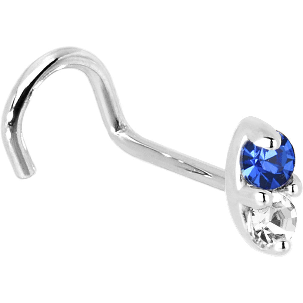 14kt White Gold Nose Ring with Blue Sapphire Marquise Diamond 20 Gauge