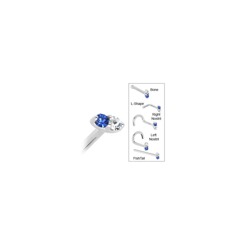 14kt White Gold Nose Bone with Blue Sapphire Diamond Marquise