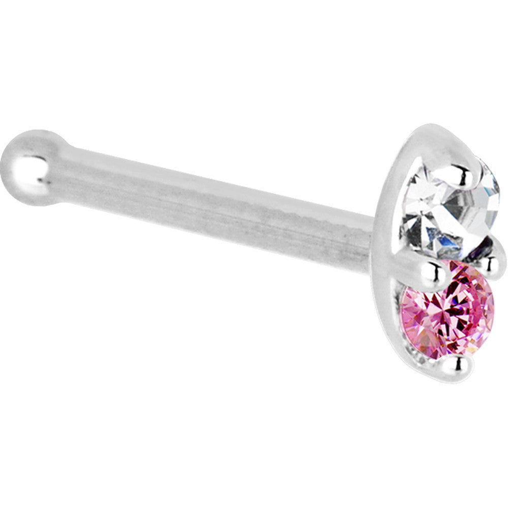 14kt White Gold 1.5mm Genuine Pink Sapphire Diamond Marquise Nose Screw