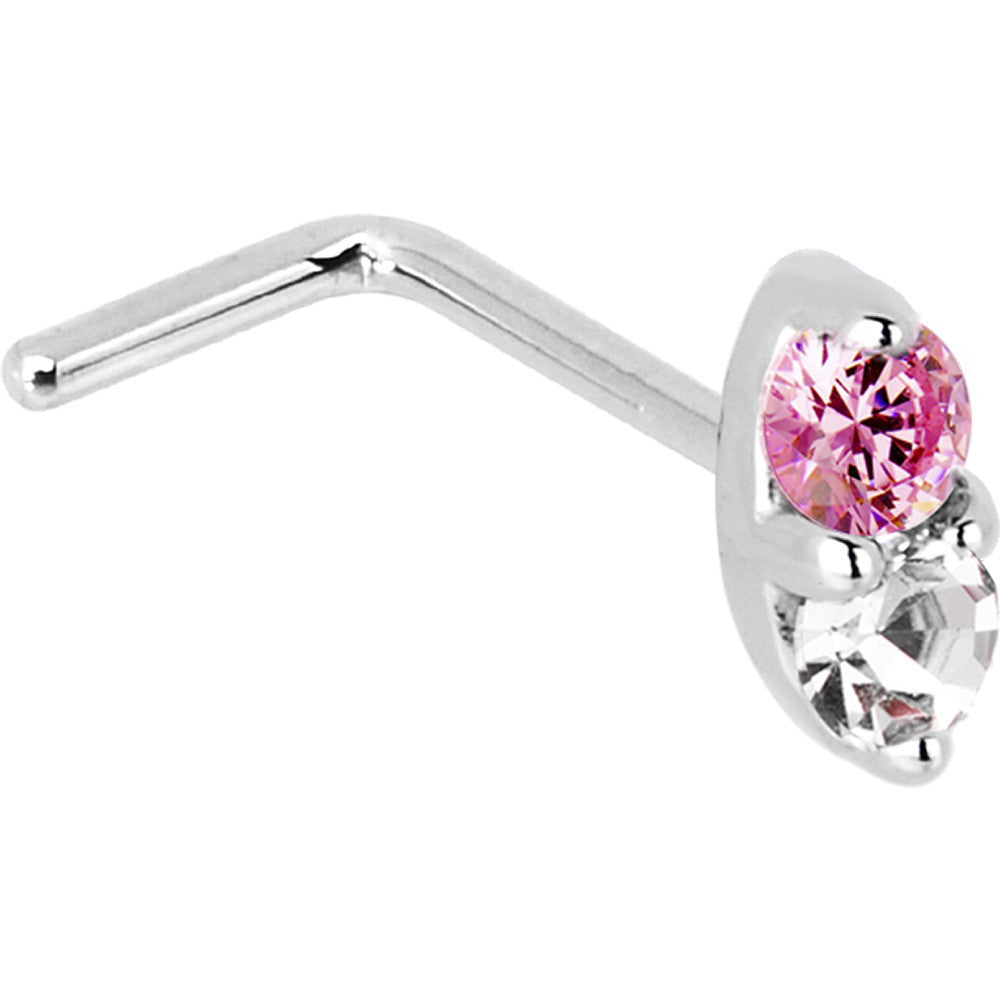 14kt White Gold 1.5mm Genuine Pink Sapphire Diamond Marquise Nose Ring