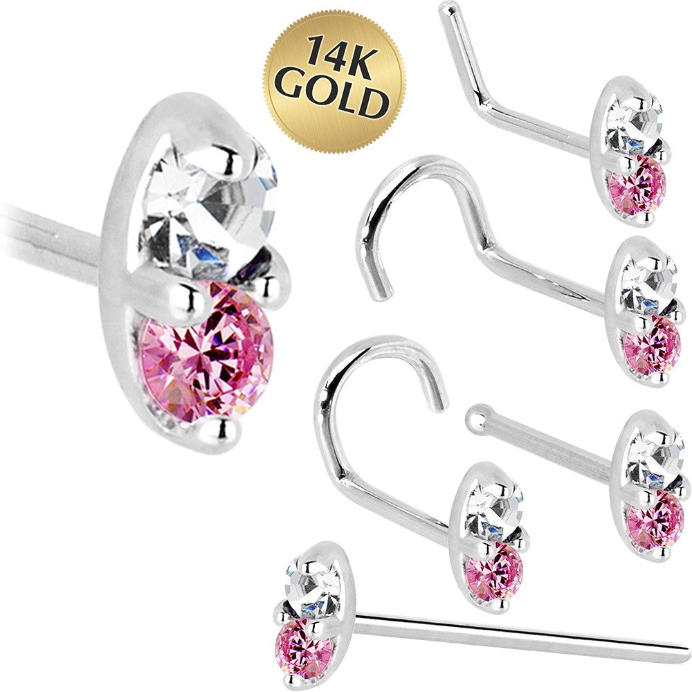 14kt White Gold 1.5mm Genuine Pink Sapphire Diamond Marquise Nose Bone