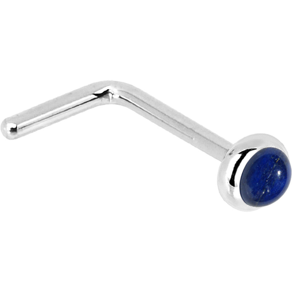 14KT White Gold 2mm Lapis Lazuli Straight Nose Ring 18 Gauge