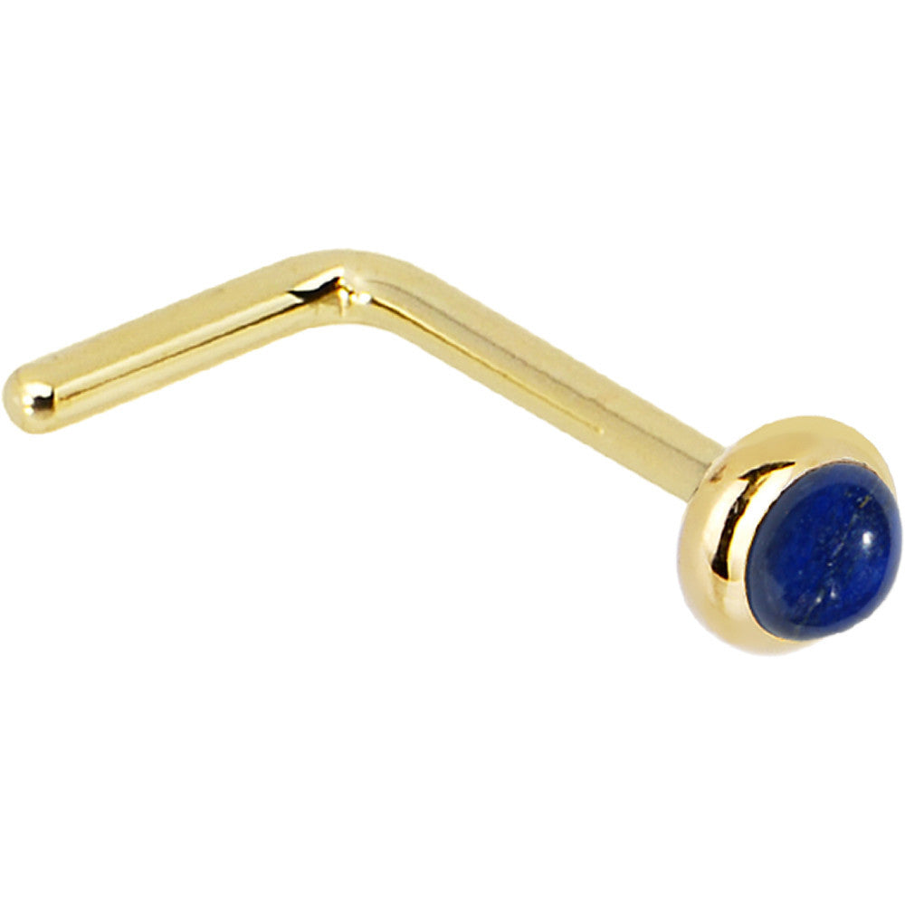 Solid 14KT Yellow Gold 2mm Lapis Lazuli Nose Ring 18 Gauge