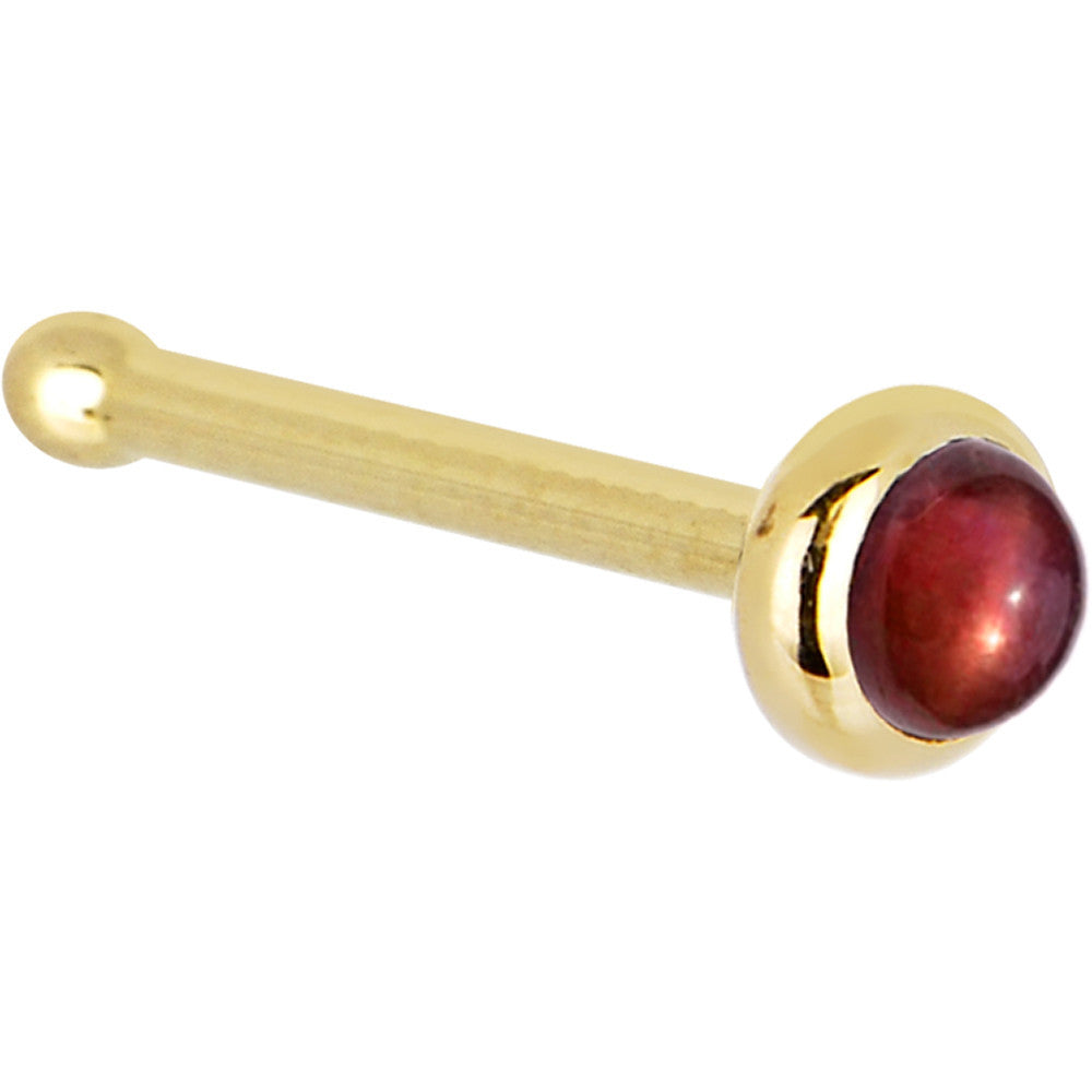14KT Yellow Gold Red Garnet Nose Screw 18 Gauge