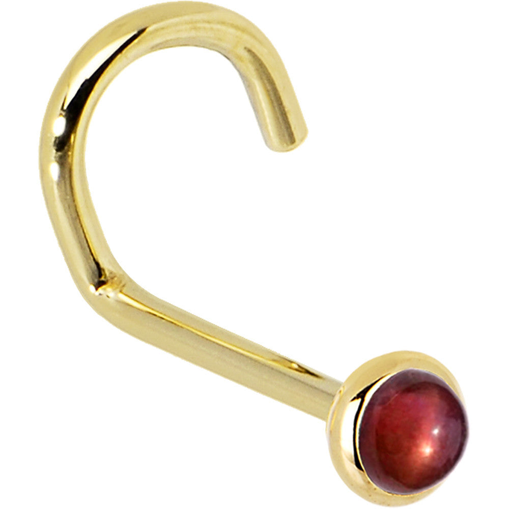 2mm Red Garnet Nose Ring 14KT Yellow Gold 20 Gauge